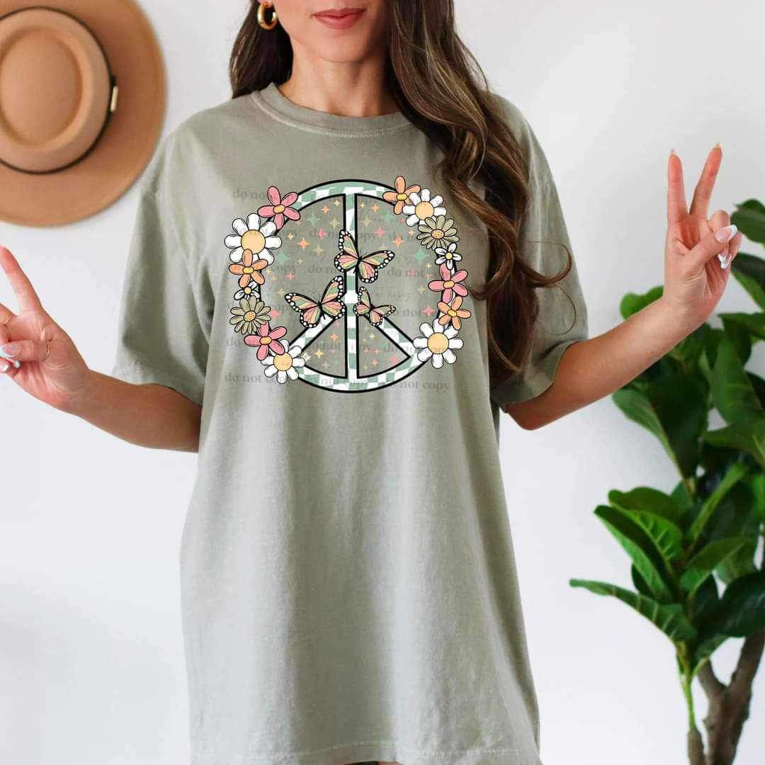 Spring peace sign blue checkered (CSC) 26060 DTF transfer