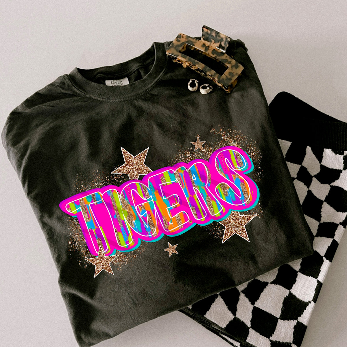 Tigers Rainbow Mascot glitter gold stars scarlow 110395 DTF transfer