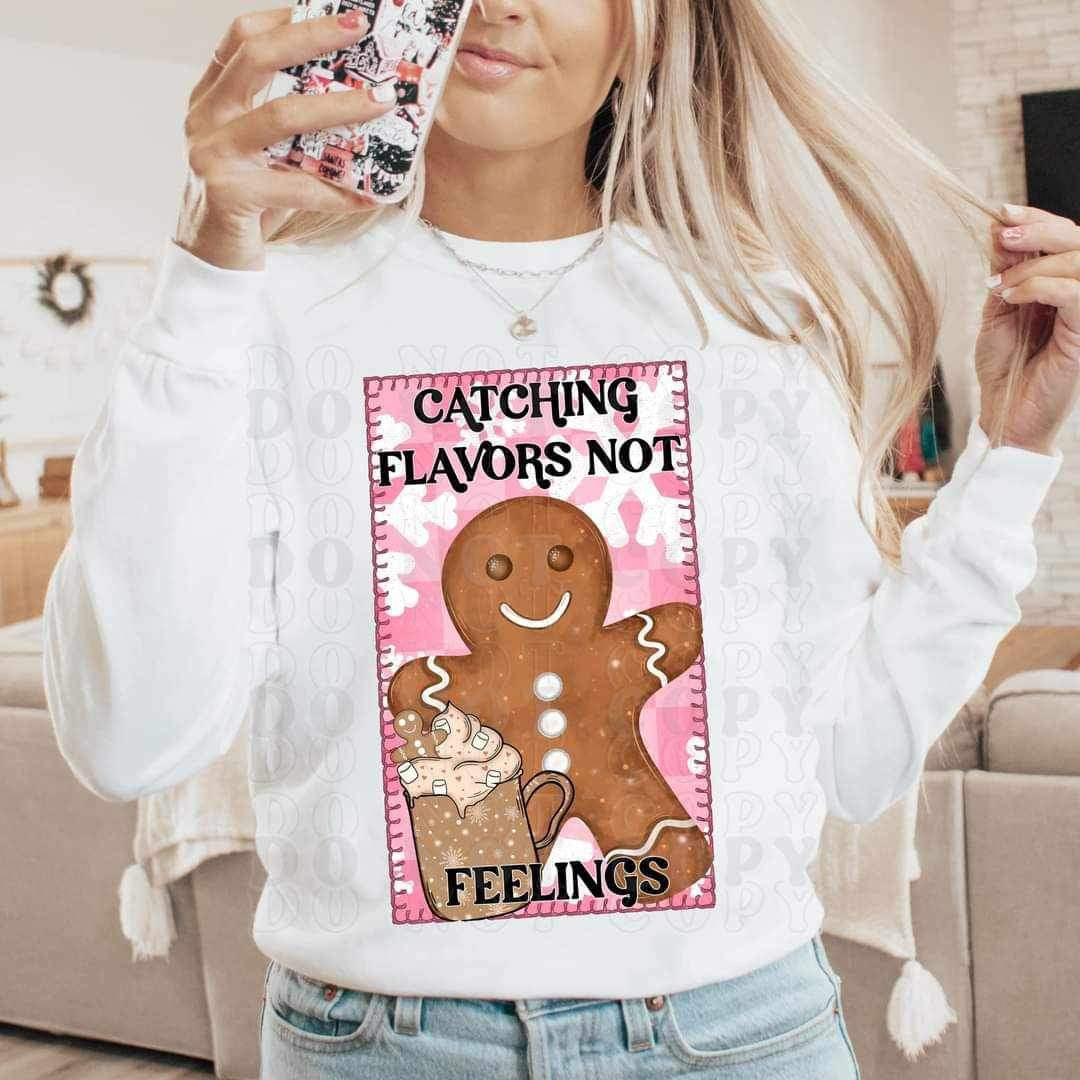 Catching flavors not feelings with gingerbread man and pink background (VIRGO) 16151 DTF Transfer