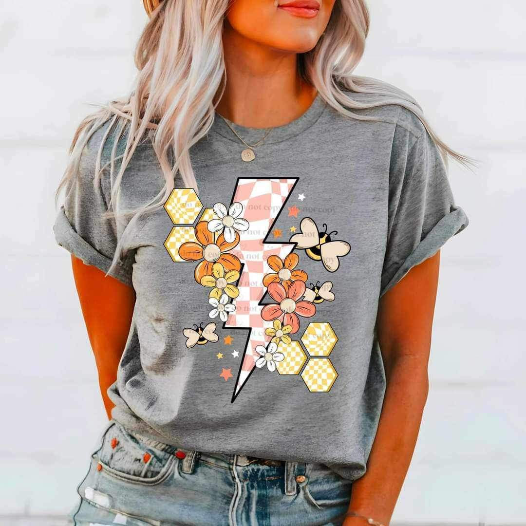 Spring lightning bolt PINK checkered (CSC) 26058 DTF transfer