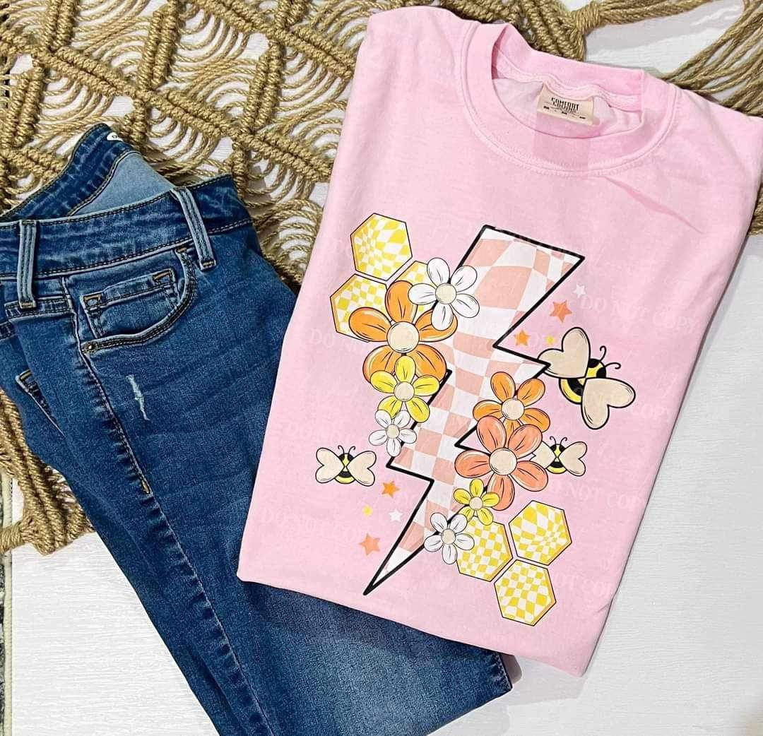 Spring lightning bolt PINK checkered (CSC) 26058 DTF transfer