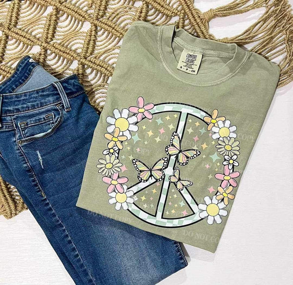 Spring peace sign blue checkered (CSC) 26060 DTF transfer