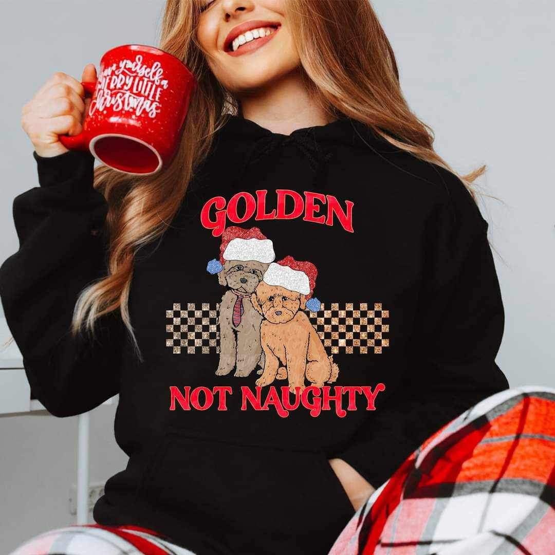 Golden not naughty (red font with puppies) VIRGO 16146 DTF Transfer