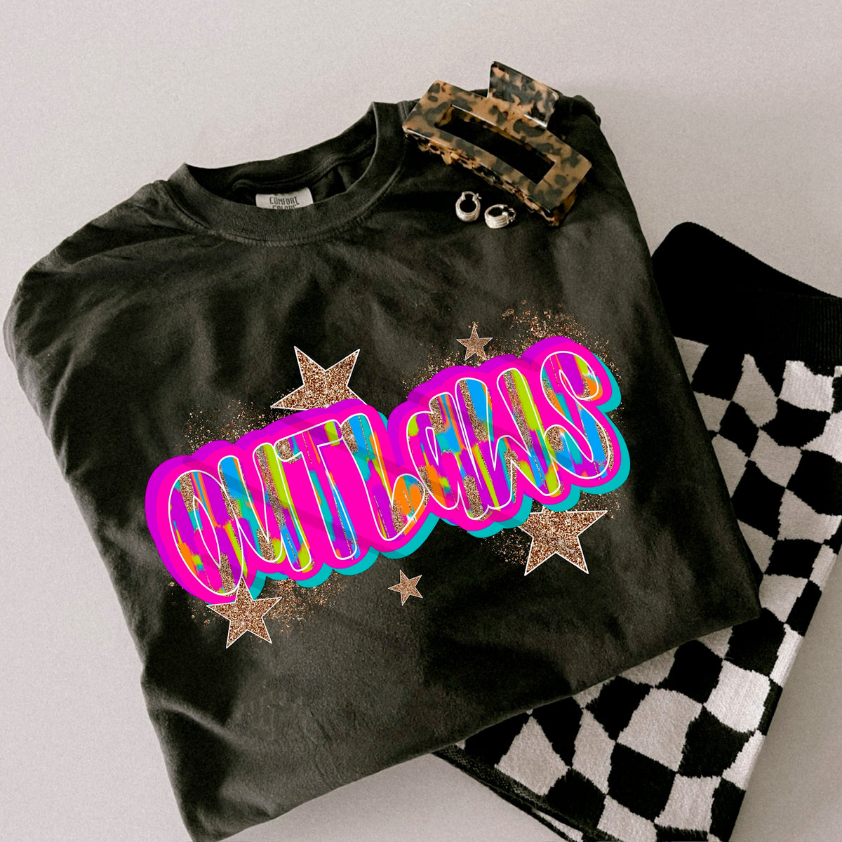 Outlaws Rainbow Mascot glitter gold stars scarlow 110392 DTF transfer