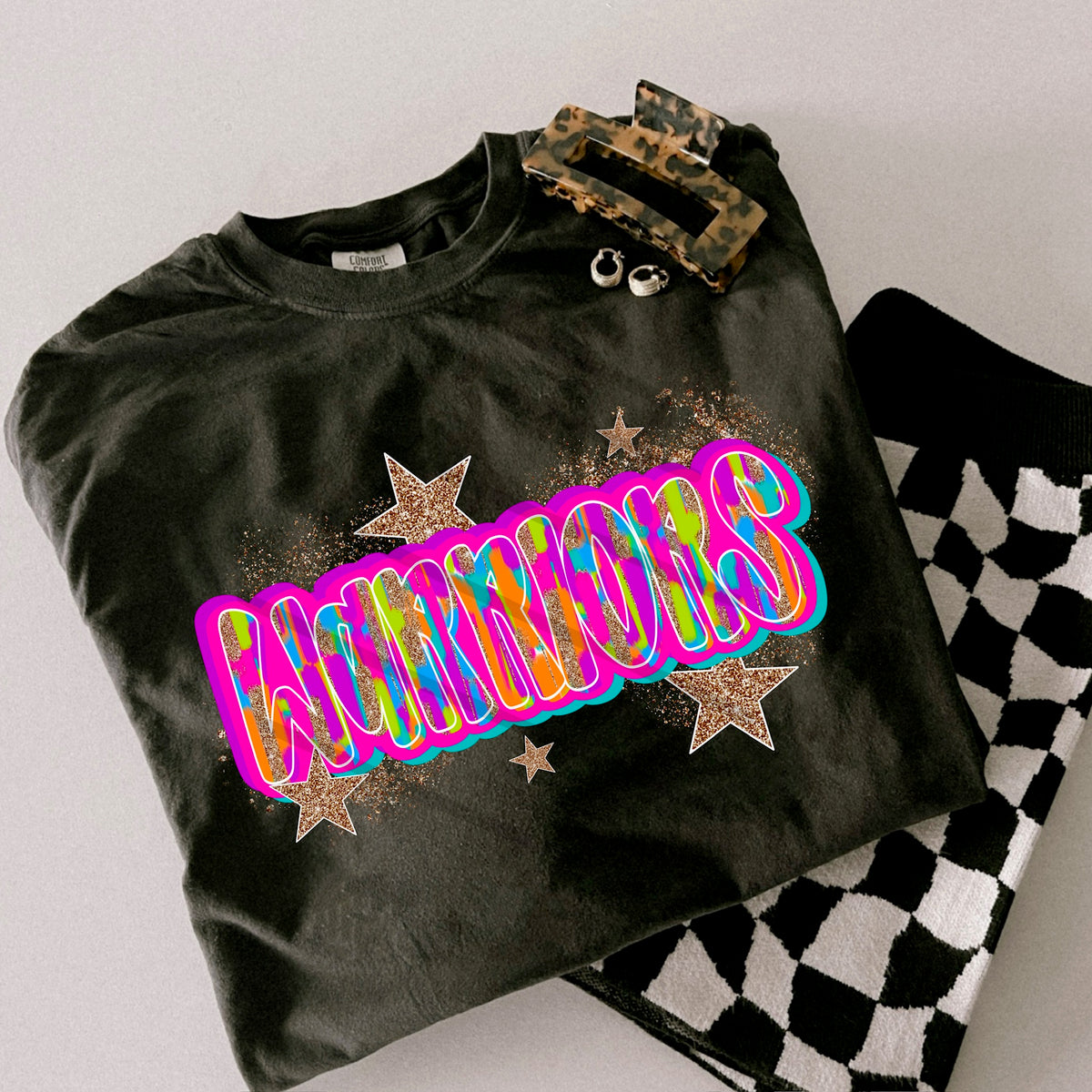 Warriors Rainbow Mascot glitter gold stars scarlow 110390 DTF transfer