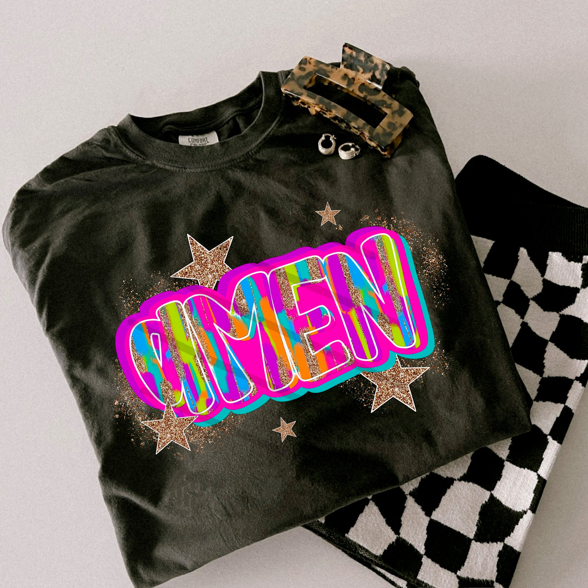 Amen Rainbow and glitter gold stars scarlow 110387 DTF transfer