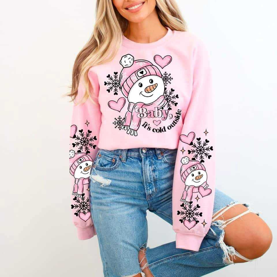 Baby it’s cold outside pink snowman FRONT (CSC) 70447 DTF transfer