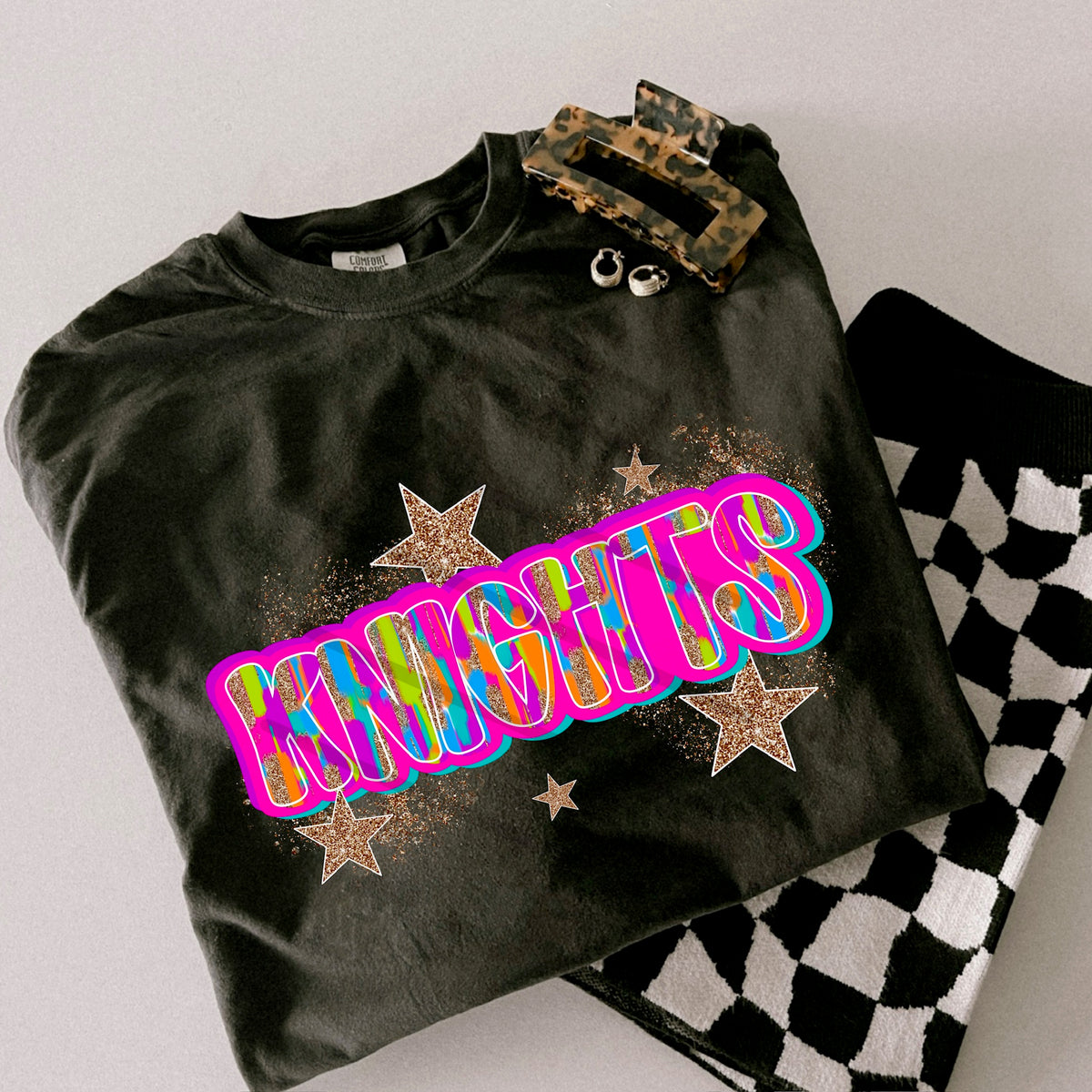 Knights Rainbow Mascot glitter gold stars scarlow 110391 DTF transfer