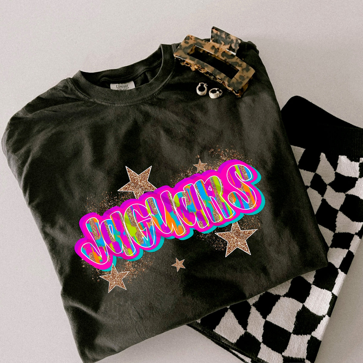 Jaguars Rainbow Mascot glitter gold stars scarlow 110388 DTF transfer