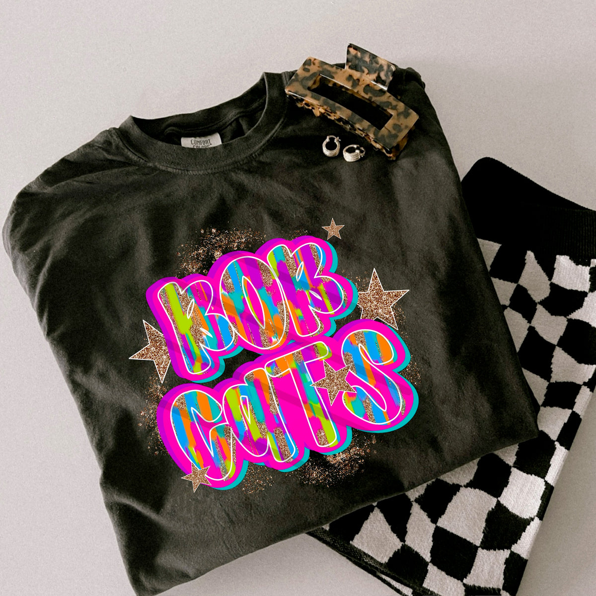 Bobcats Rainbow Mascot glitter gold stars scarlow 110383 DTF transfer