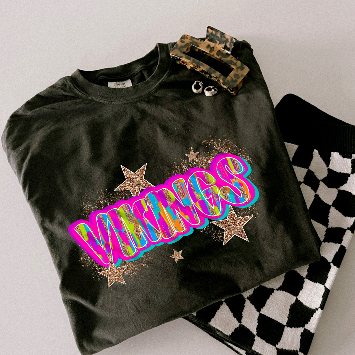 Vikings rainbow Mascot glitter gold stars scarlow 110380 DTF transfer