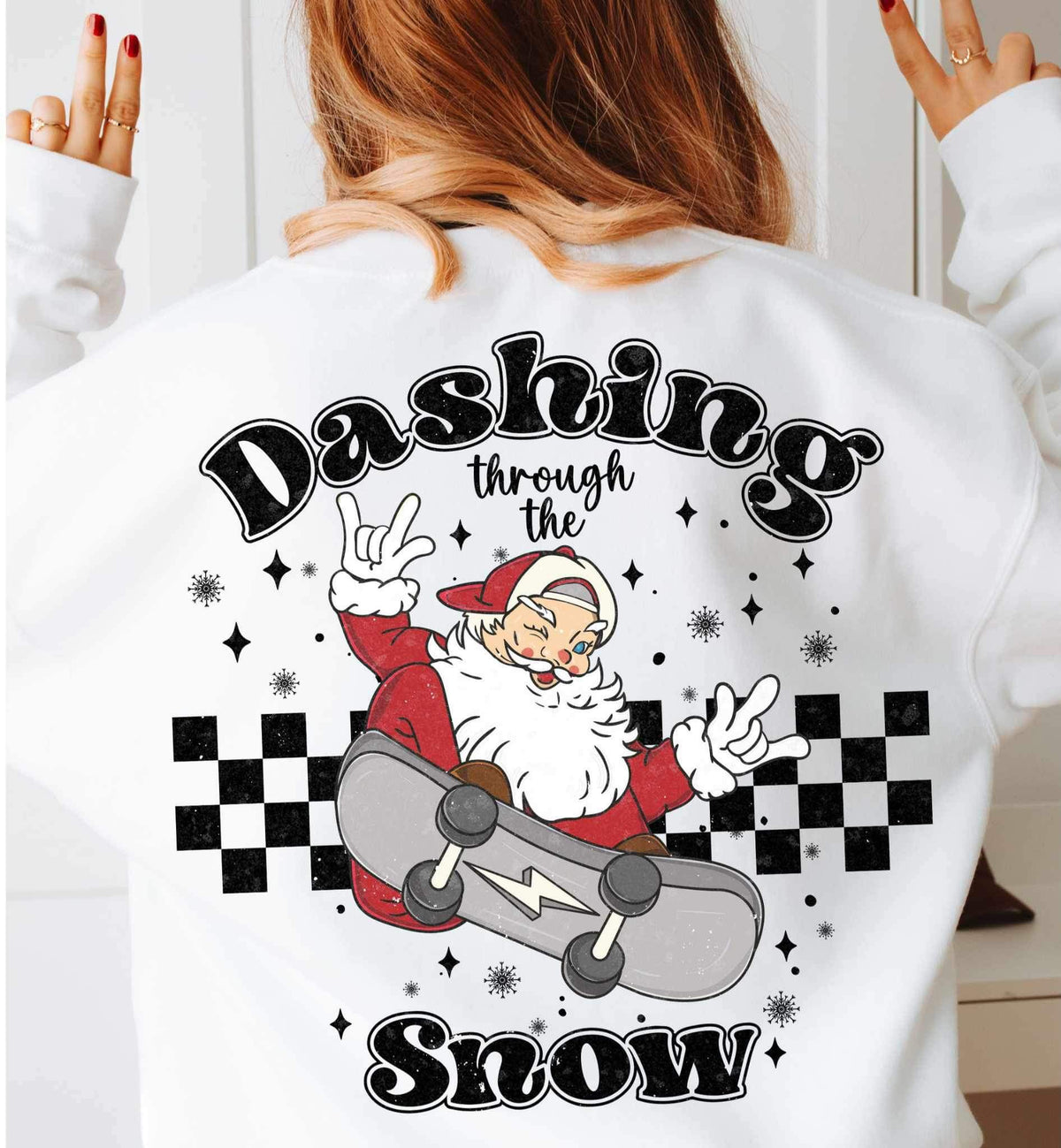 Dashing through the snow (retro santa on skateboard) 16165 DTF Transfer