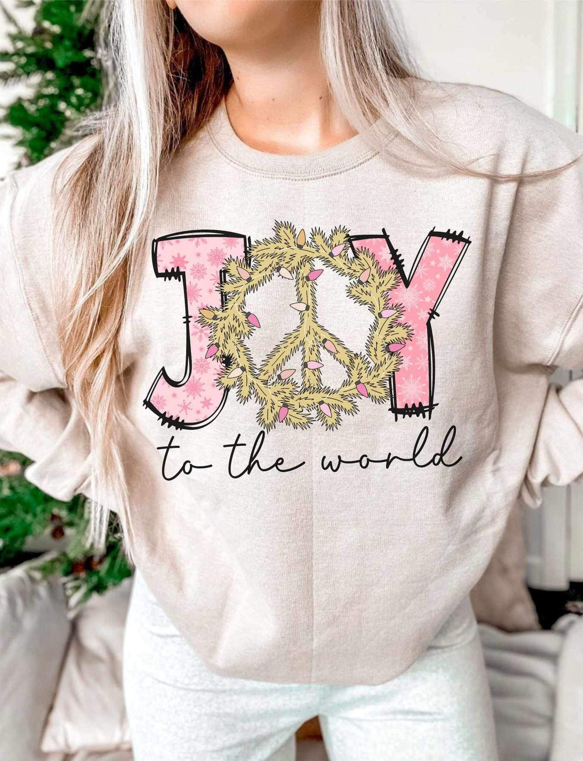 Joy to the world (pink font with fuzzy peace sign) 16155 DTF Transfer