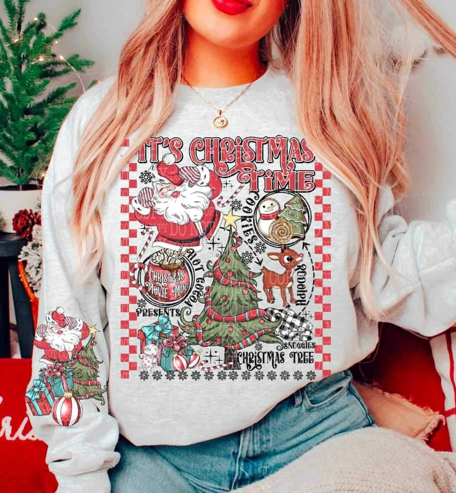 It’s Christmas time (red font Christmas collage) FRONT ONLY 15668 DTF Transfers