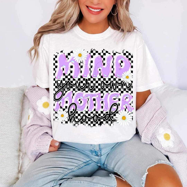 Mind your own motherhood purple font checkered font (LYTTLE) 26106 DTF transfer