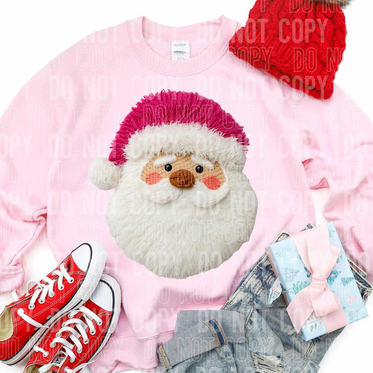 Faux Yarn Santa pink hat (SBB) DTF Transfer