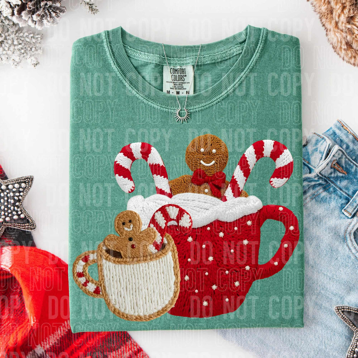 Faux yarn gingerbread cocoa mug (SBB) DTF Transfer