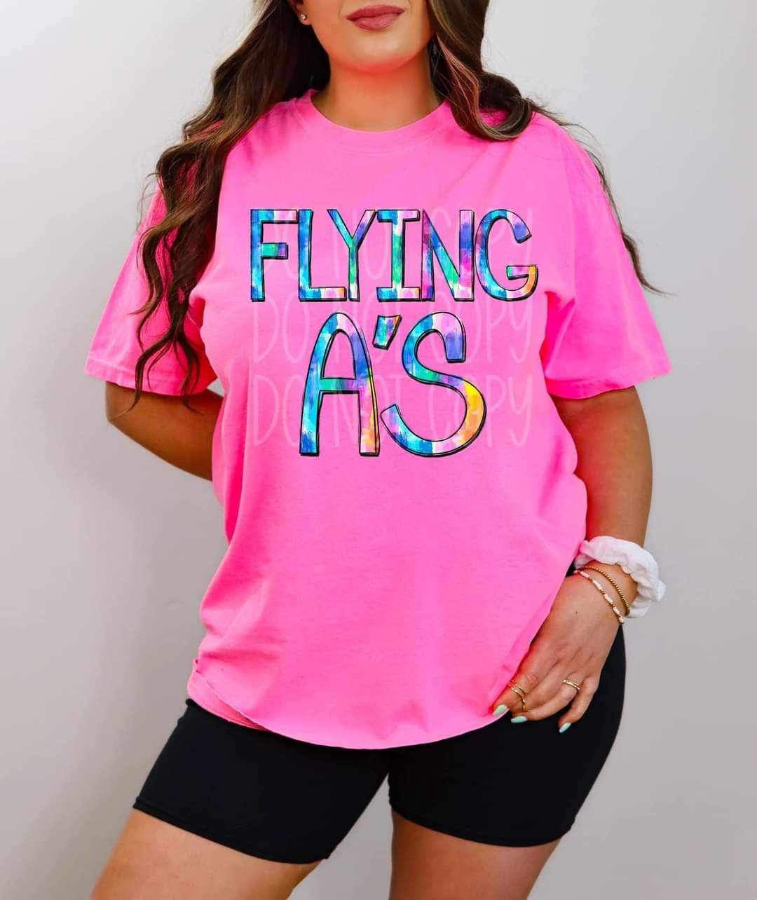 Flying A’s tie dye font 26167 DTF transfer