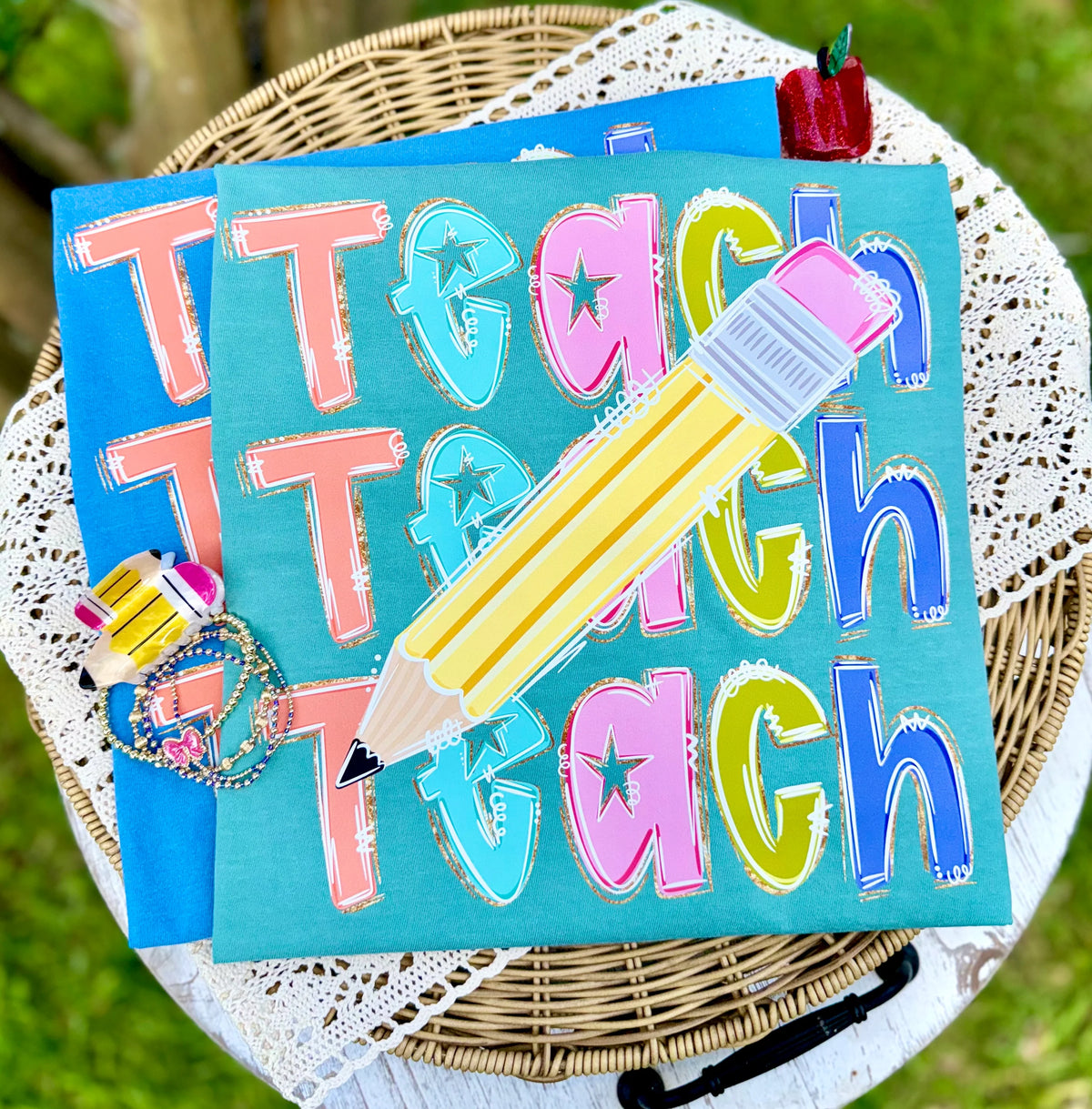 Teach stacked with pencil DTF Transfer