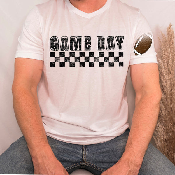 Game day BLACK with checkered print FRONT 11197 DTF TRANSFER