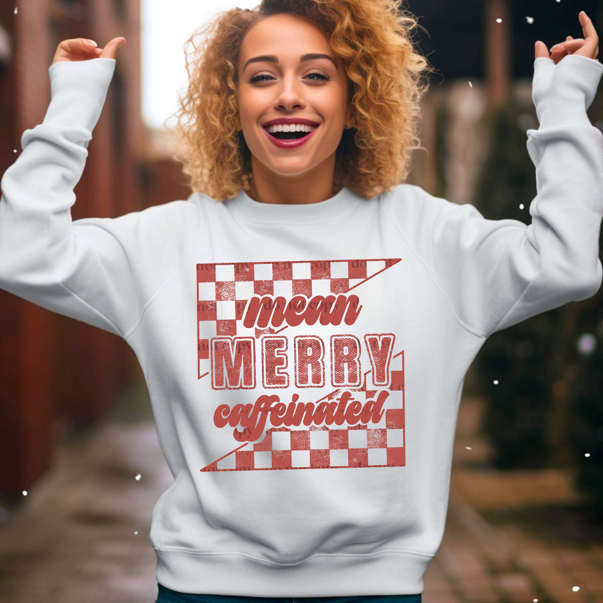 Mean merry caffeinated red checkered 11205 DTF TRANSFER