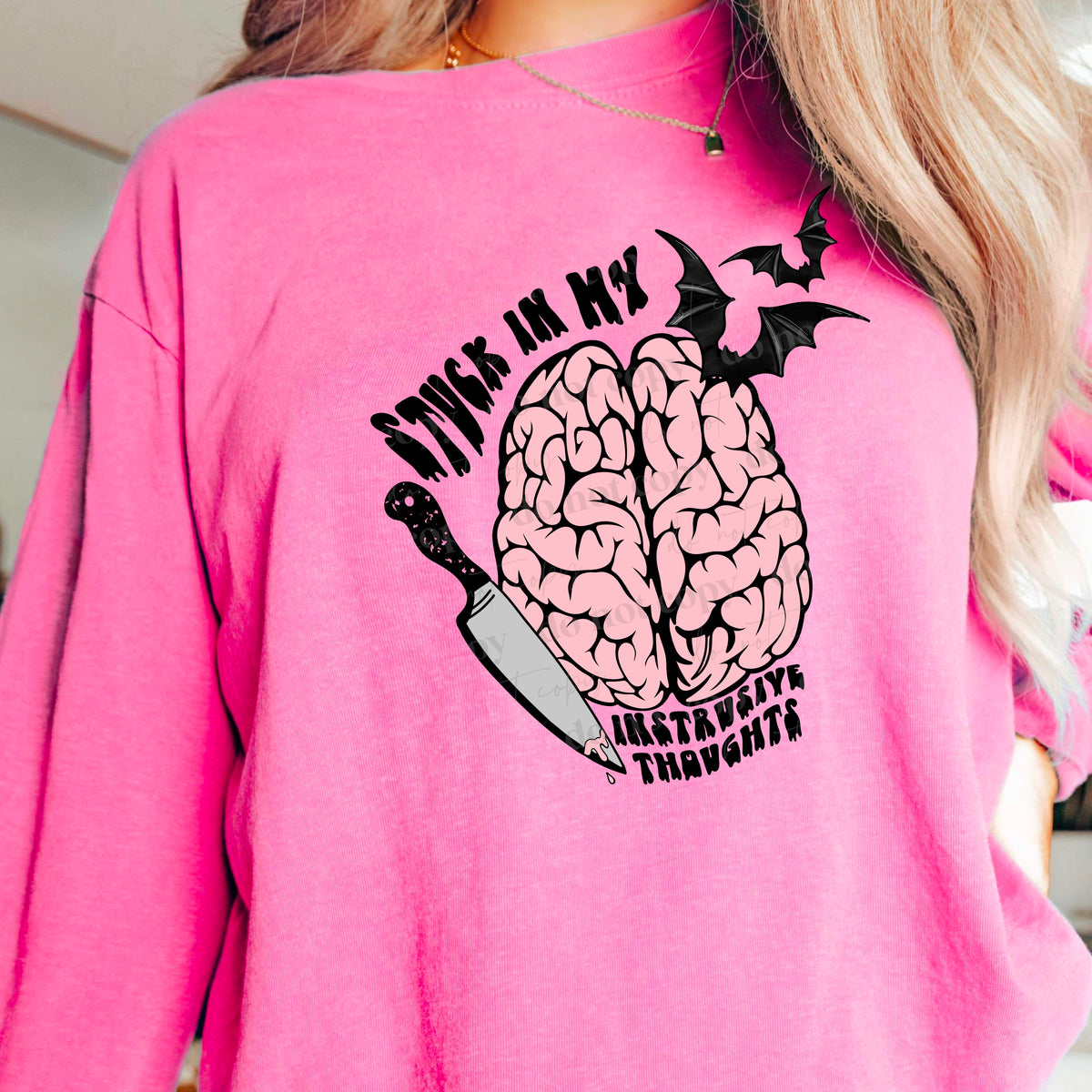 Stuck in my intrusive thoughts (brain knife bats) 11220 DTF TRANSFER