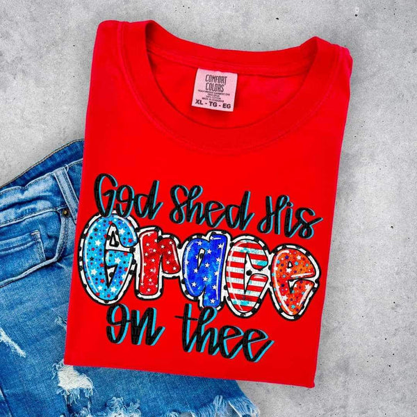 God shed his grace on thee patriotic font 26122 DTF transfer