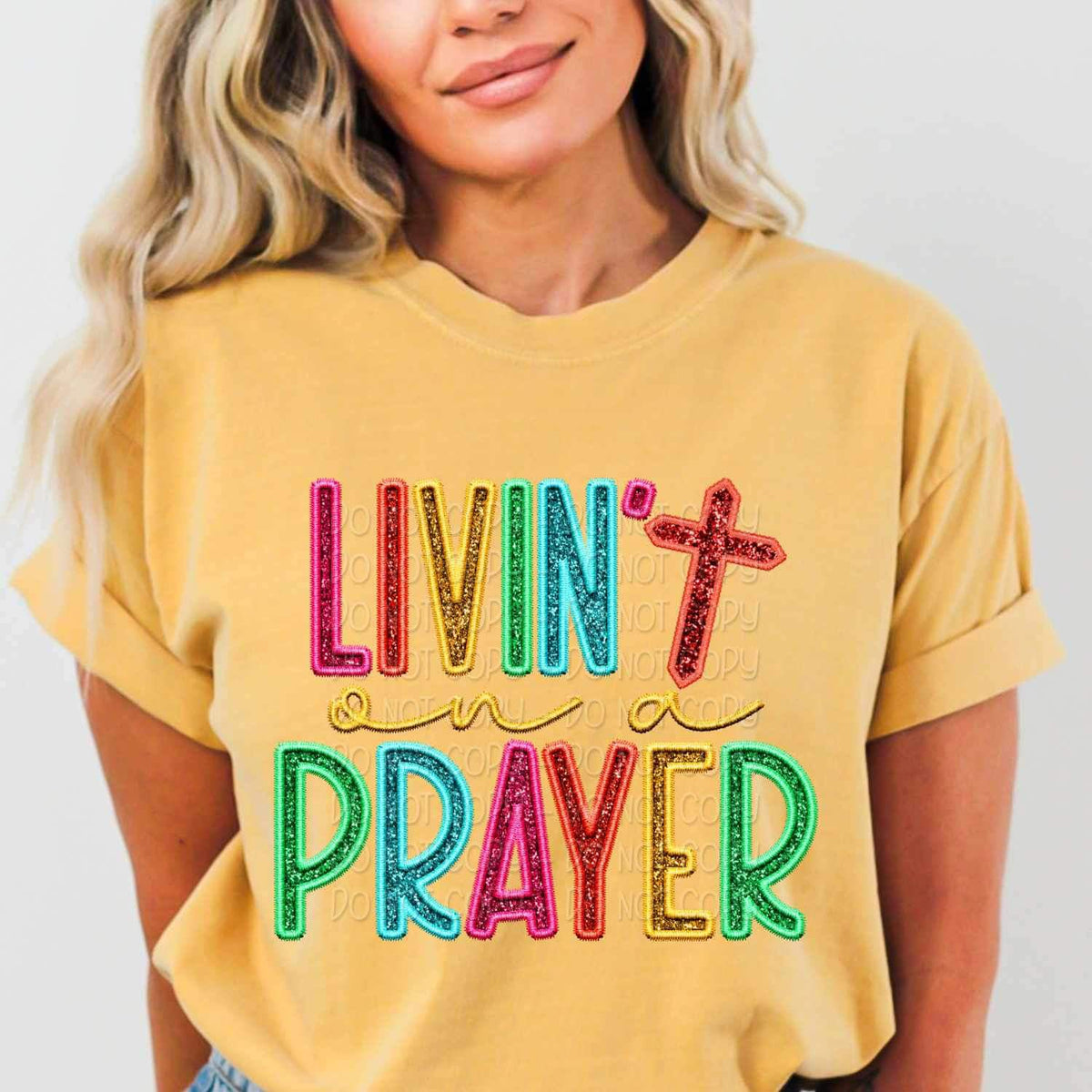 Livin on a prayer rainbow font 26193 DTF transfer