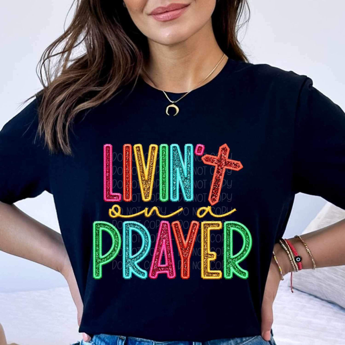 Livin on a prayer rainbow font 26193 DTF transfer