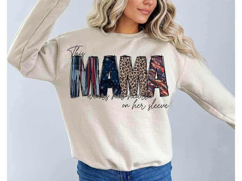 This mama wears her heart on her sleeve 26219 DTF transfer