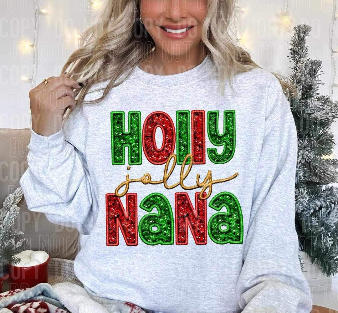 Holly jolly Nana red green sequin (SBB) 16404 DTF Transfer