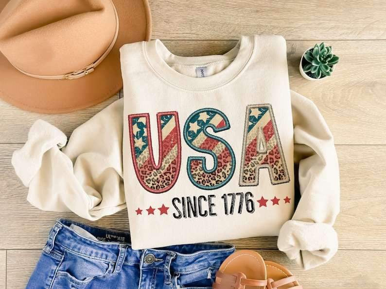 USA since 1776 embroidery BLACK TEXT 26233 DTF transfer