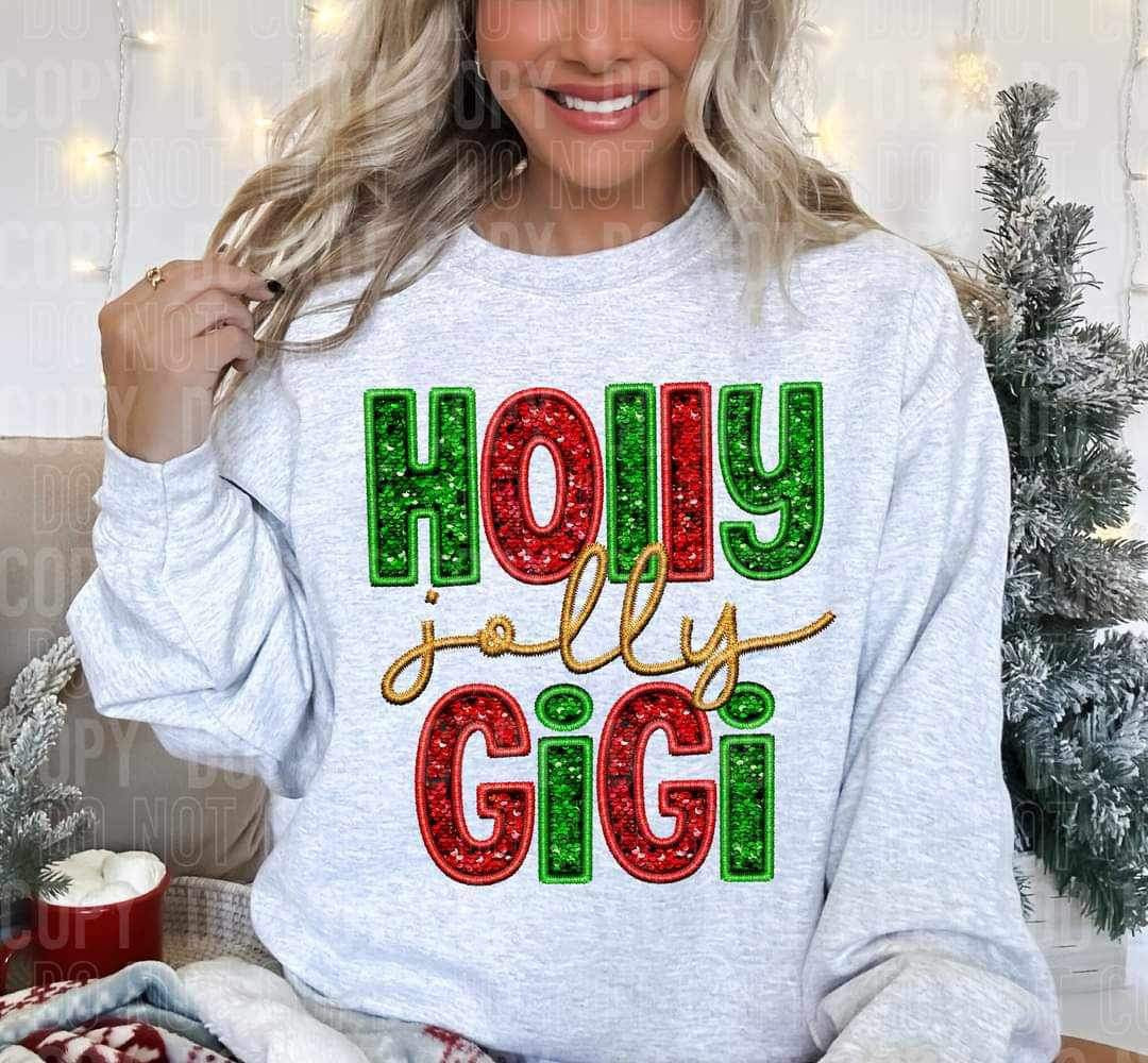 Holly jolly Gigi red green sequin (SBB) 16402 DTF Transfer