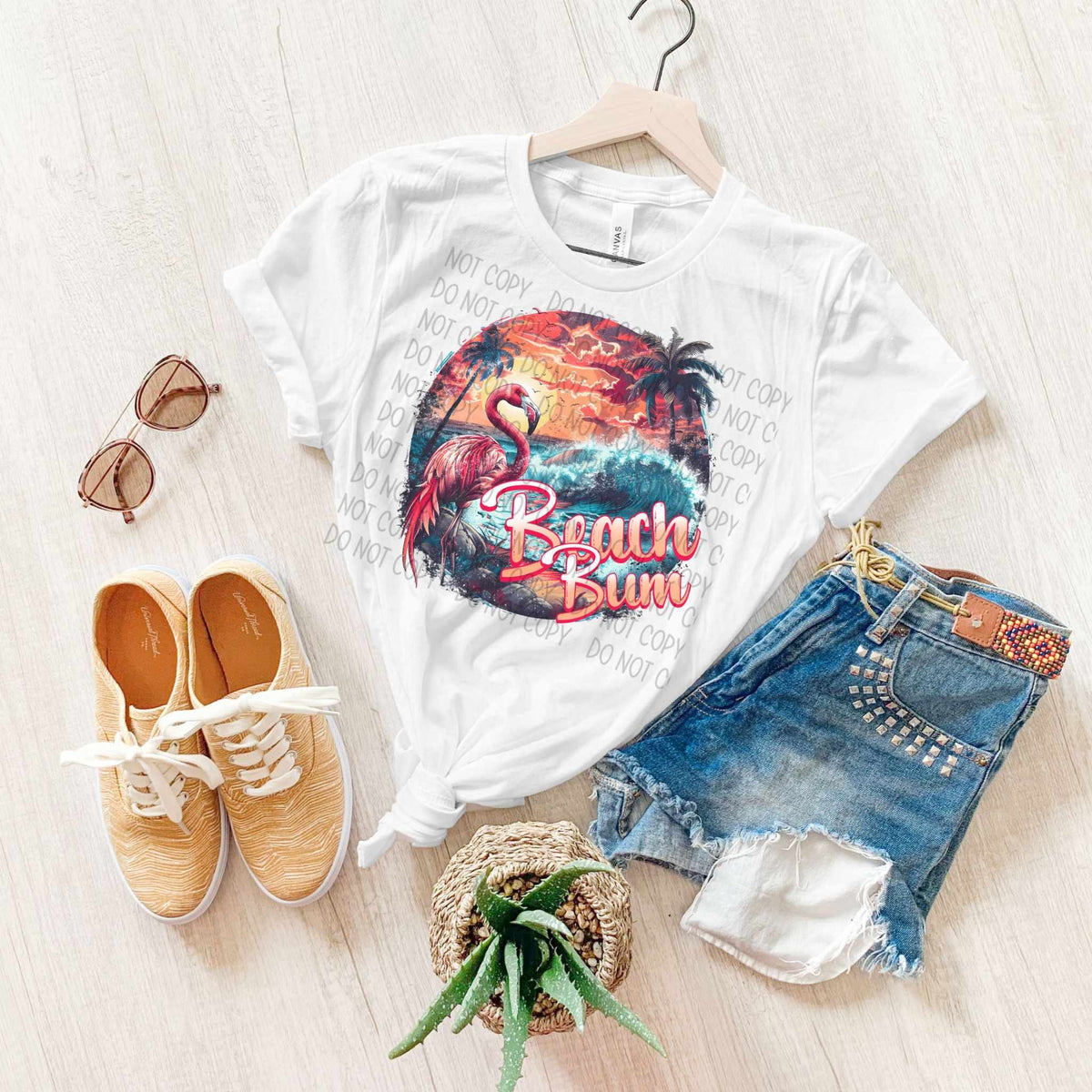 Beach bum circle with flamingo (SW) 36304 DTF transfer