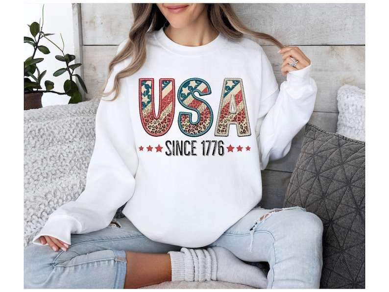 USA since 1776 embroidery BLACK TEXT 26233 DTF transfer