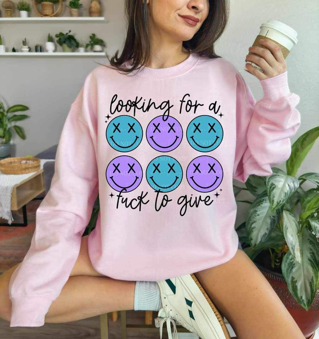 Looking for a fuck to give blue and purple smileys (LYTTLE) 16442 DTF Transfer