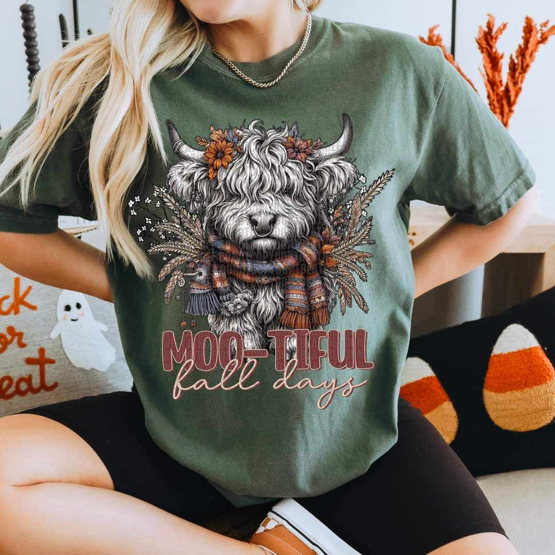 Moo-tiful fall days shaggy cow 36314 DTF transfer