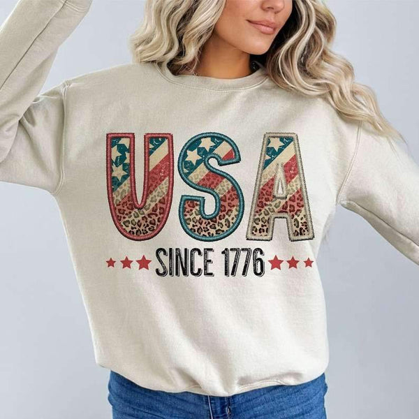 USA since 1776 embroidery BLACK TEXT 26233 DTF transfer