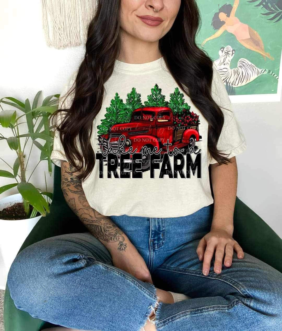 Take me to a tree farm with red truck and trees (LYTTLE) 16437 DTF Transfer
