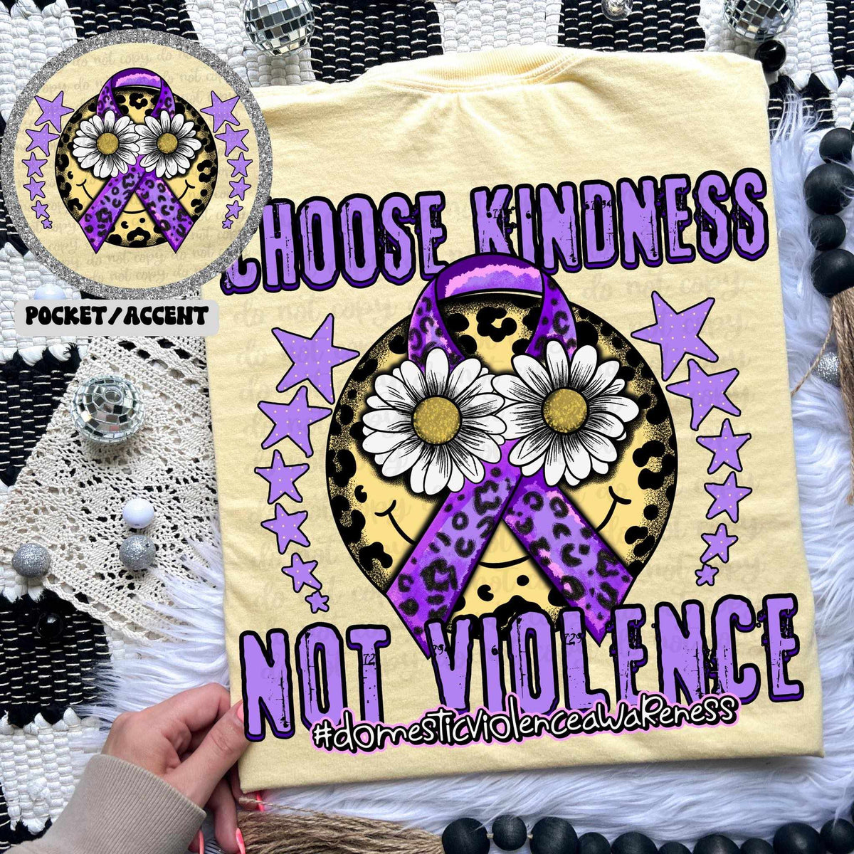Choose kindness not violence purple leopard ribbon FRONT ONLY 36321 DTF transfer