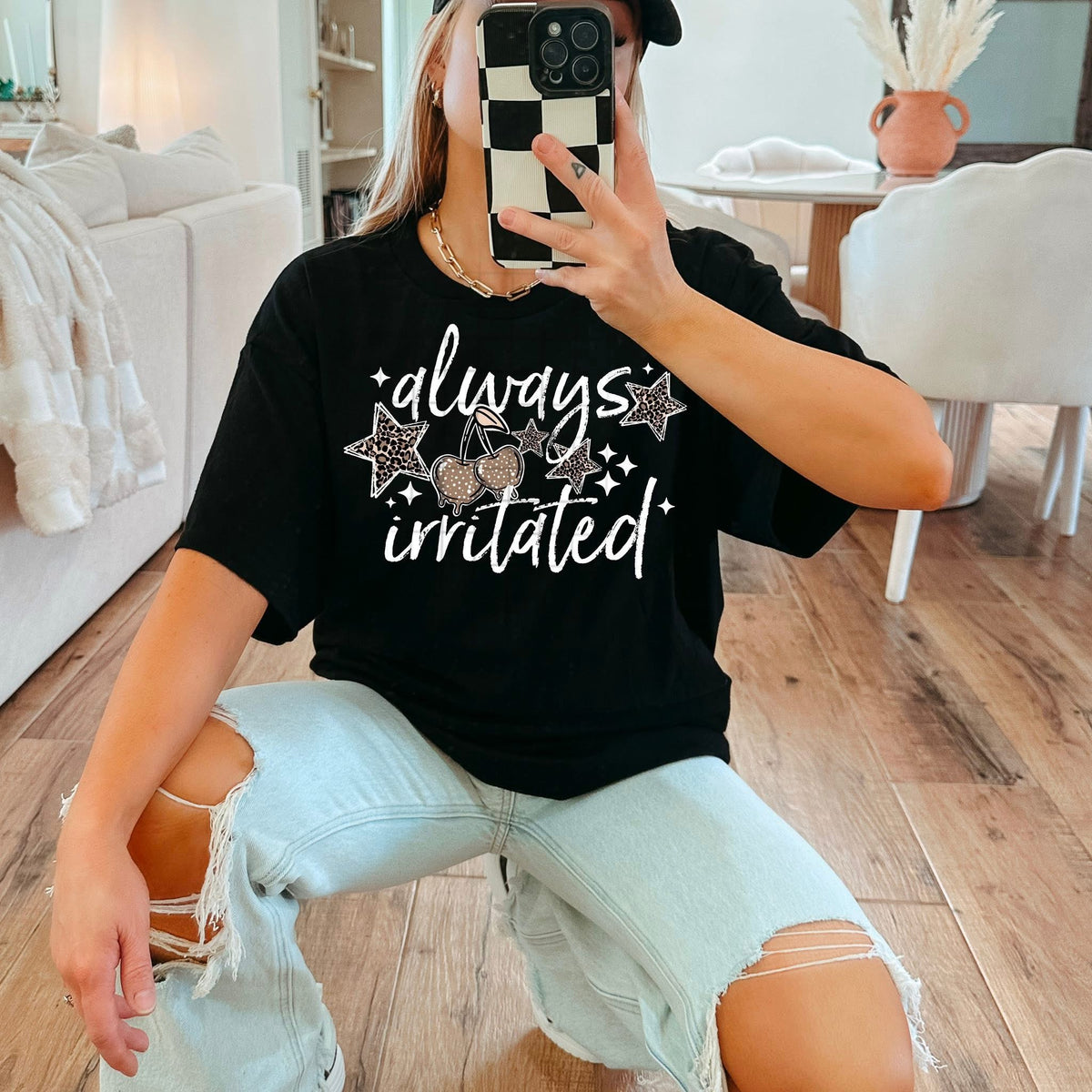 Always Irritated cherry WHITE words CSC DTF transfer