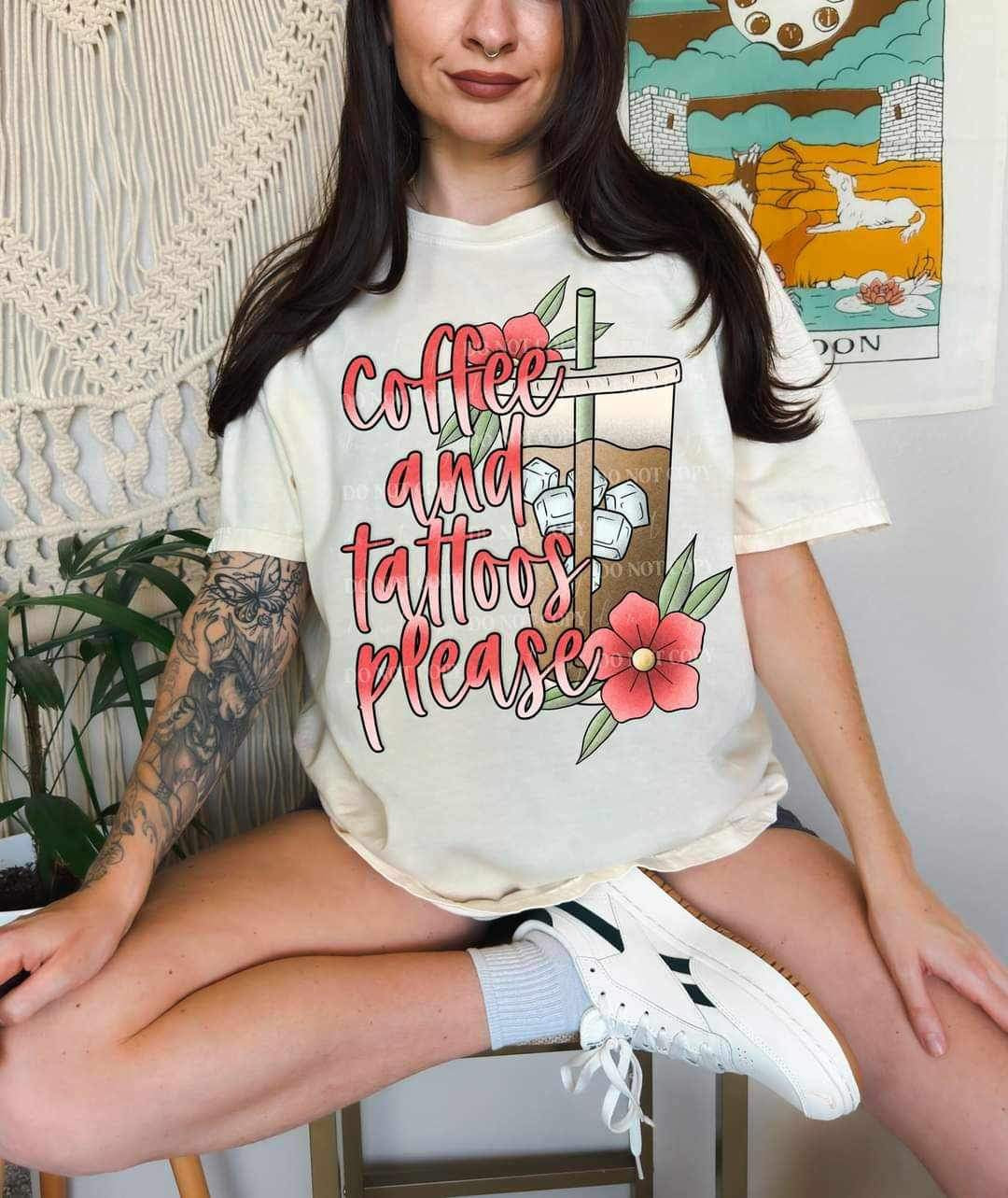 Coffee and tattoos please with coffee and flowers (LYTTLE) 16425 DTF Transfer