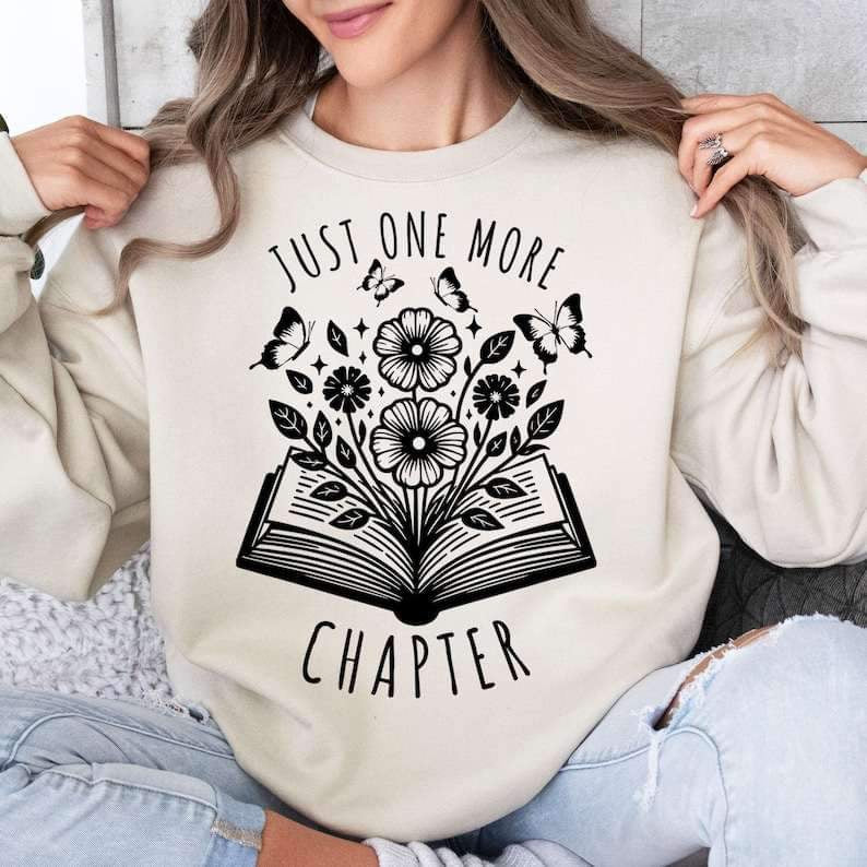 Just one more chapter book with flowers black 26211 DTF transfer