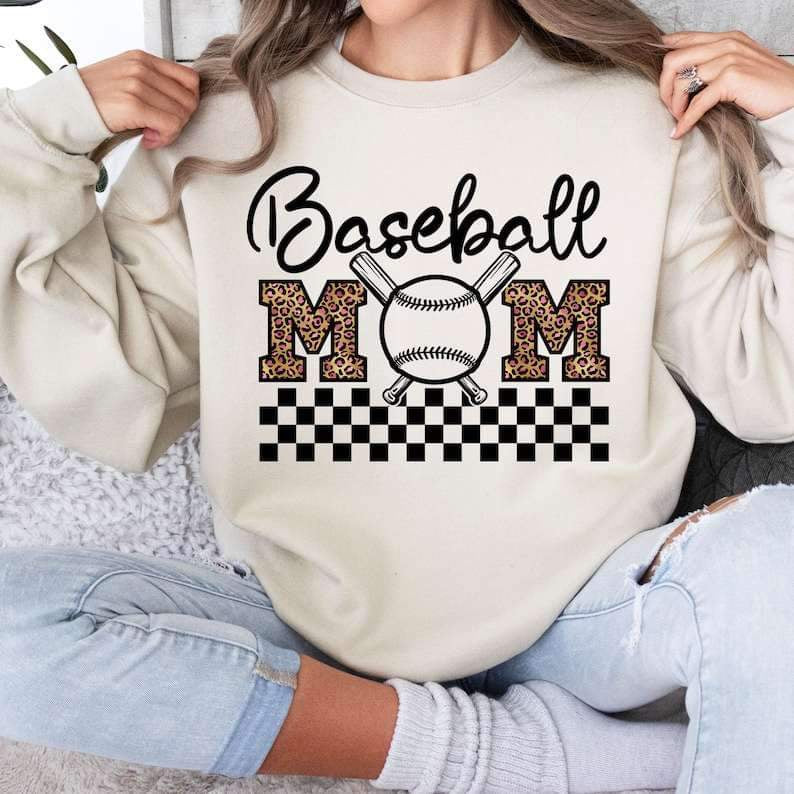 Baseball mom checkered 26221 DTF transfer