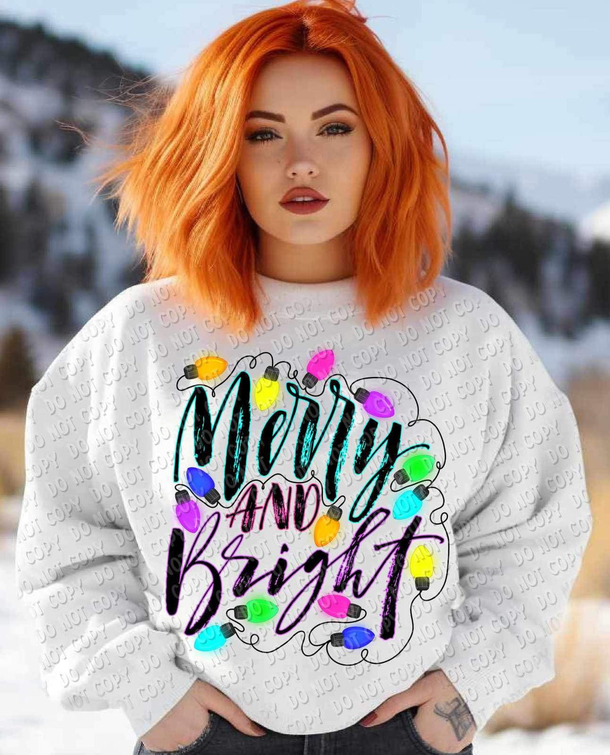 Merry and bright black font with lights (CLD) 16469 DTF Transfer