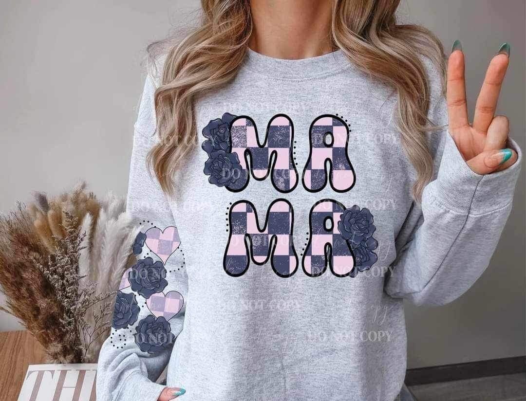 Mama purple checkered with flowers MMD FRONT 16509 DTF Transfer