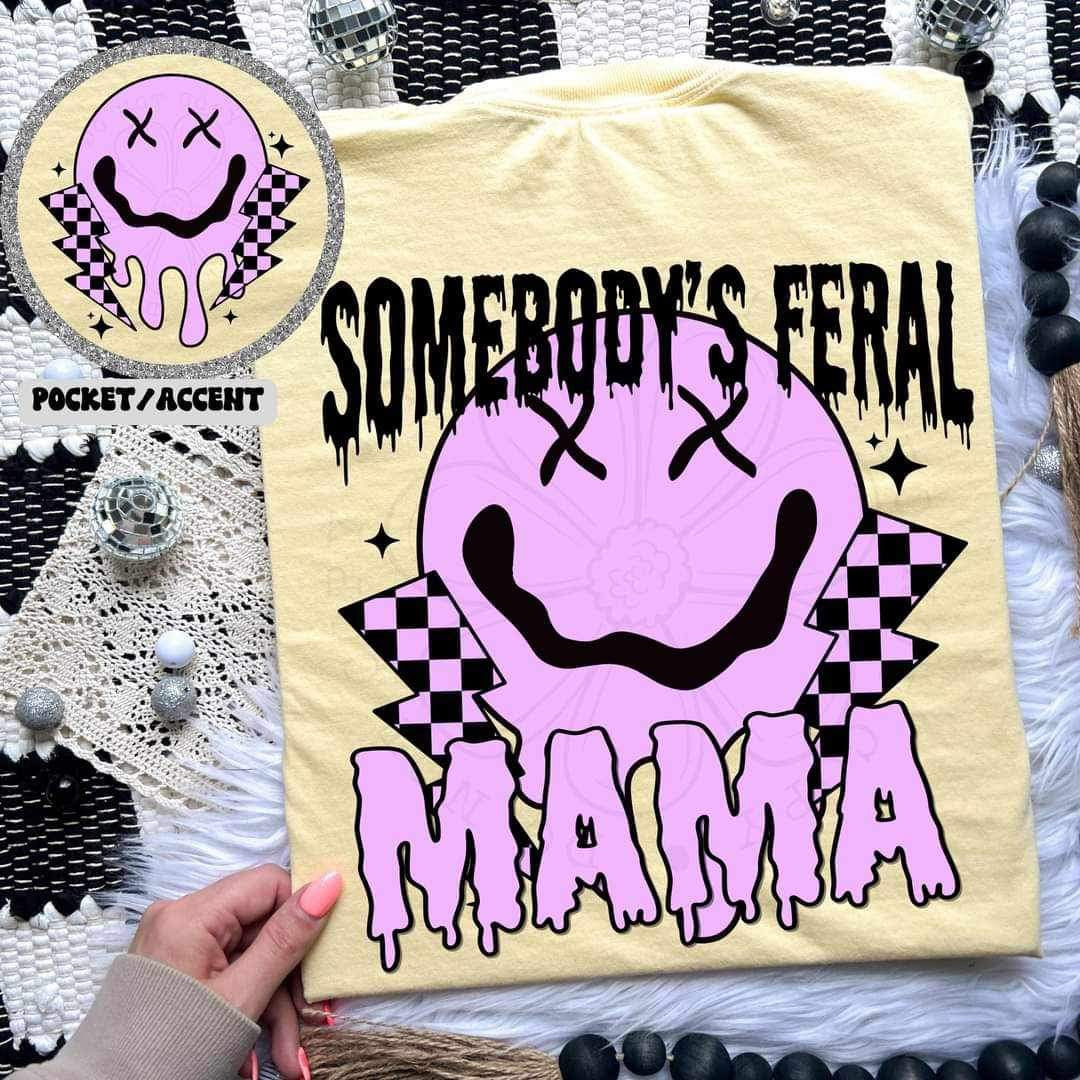 Somebody’s feral mama purple melting smiley BACK (LYTTLE) 26258 DTF transfer
