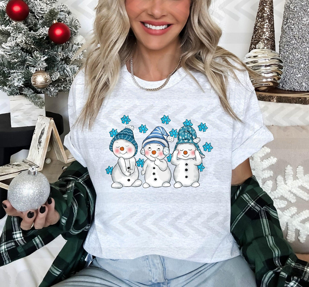Snowman trio BLUE DTF Transfer