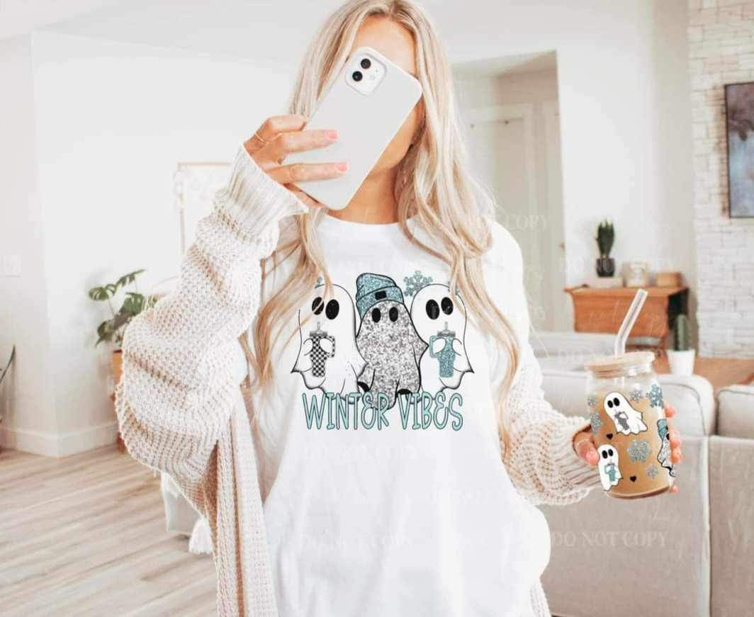 Winter vibes (sequin ghosts with winter wear) MMD 16502 DTF Transfer