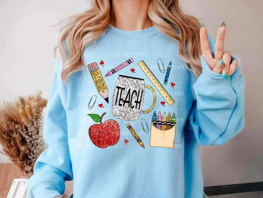 Teach (collage with sequin teacher items) MMD 16499 DTF Transfer